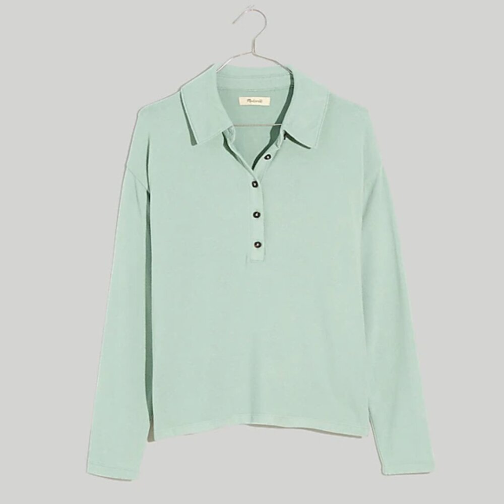 Madewell Sage Green Dreamiest Knit Long-Sleeve Henley Polo